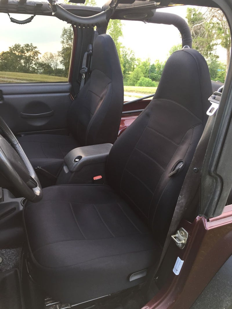 GEARFLAG Neoprene Seat Cover Set fits Wrangler TJ 1997-2002 Front and Rear Seat Set - Waterproof Custom Fit Seat Covers - Thermal Resistant (Full Black) - Image 1